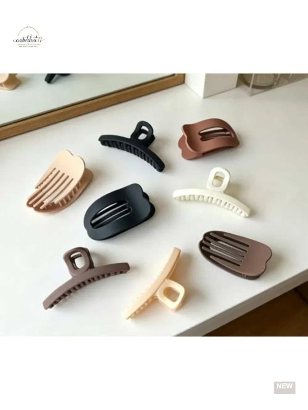 8 Piece Hair Clips Set - 4 Arc Claw Clips & 4 Flat Clips, Non-Slip Hold, Matte